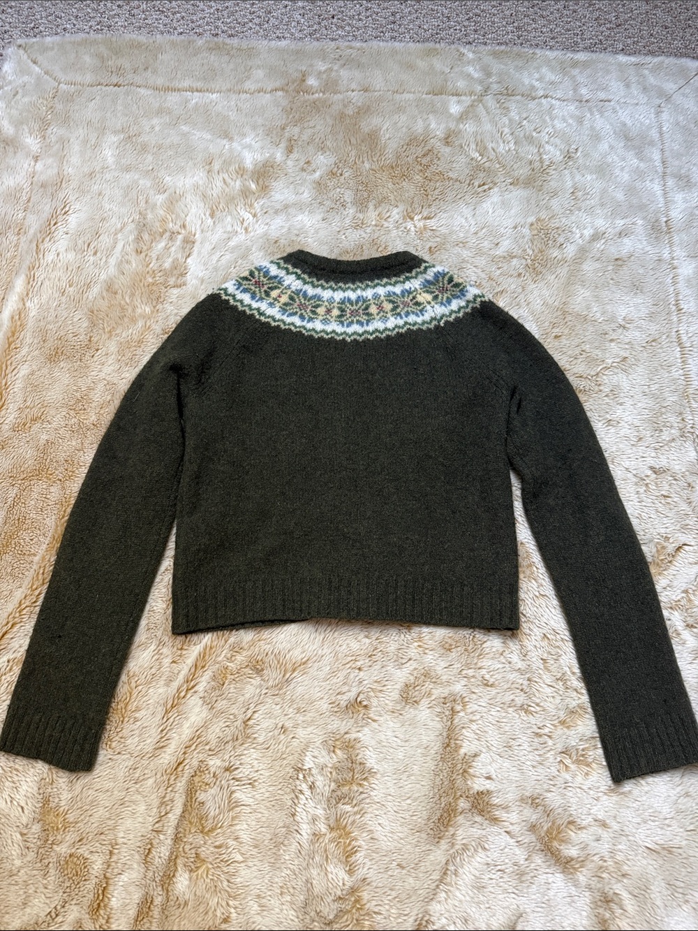Abercrombie & Fitch Vintage Dark Olive Fair Isle Yoke Cardigan - Picture 5 of 8